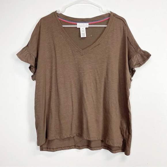 NEW For the Republic Shirt Women Size Medium Brown Tee Short Sleeve Flutter NWOT - Picture 1 of 8